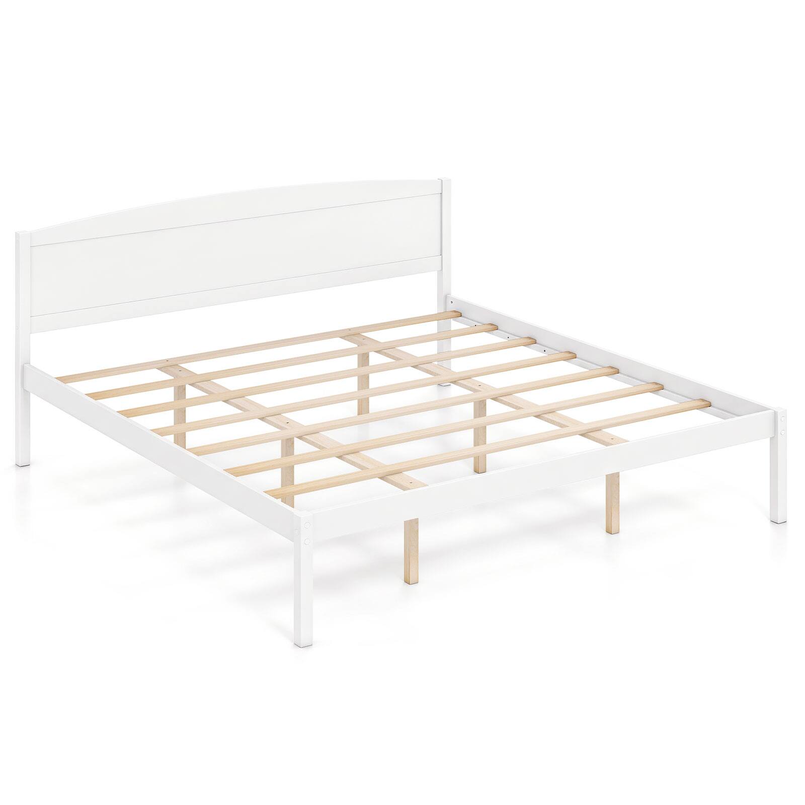 Alt View 8. Gymax - Gymax King Size Wooden Platform Bed Frame w/Curved Headboard Solid Pine Wood Legs White - White.