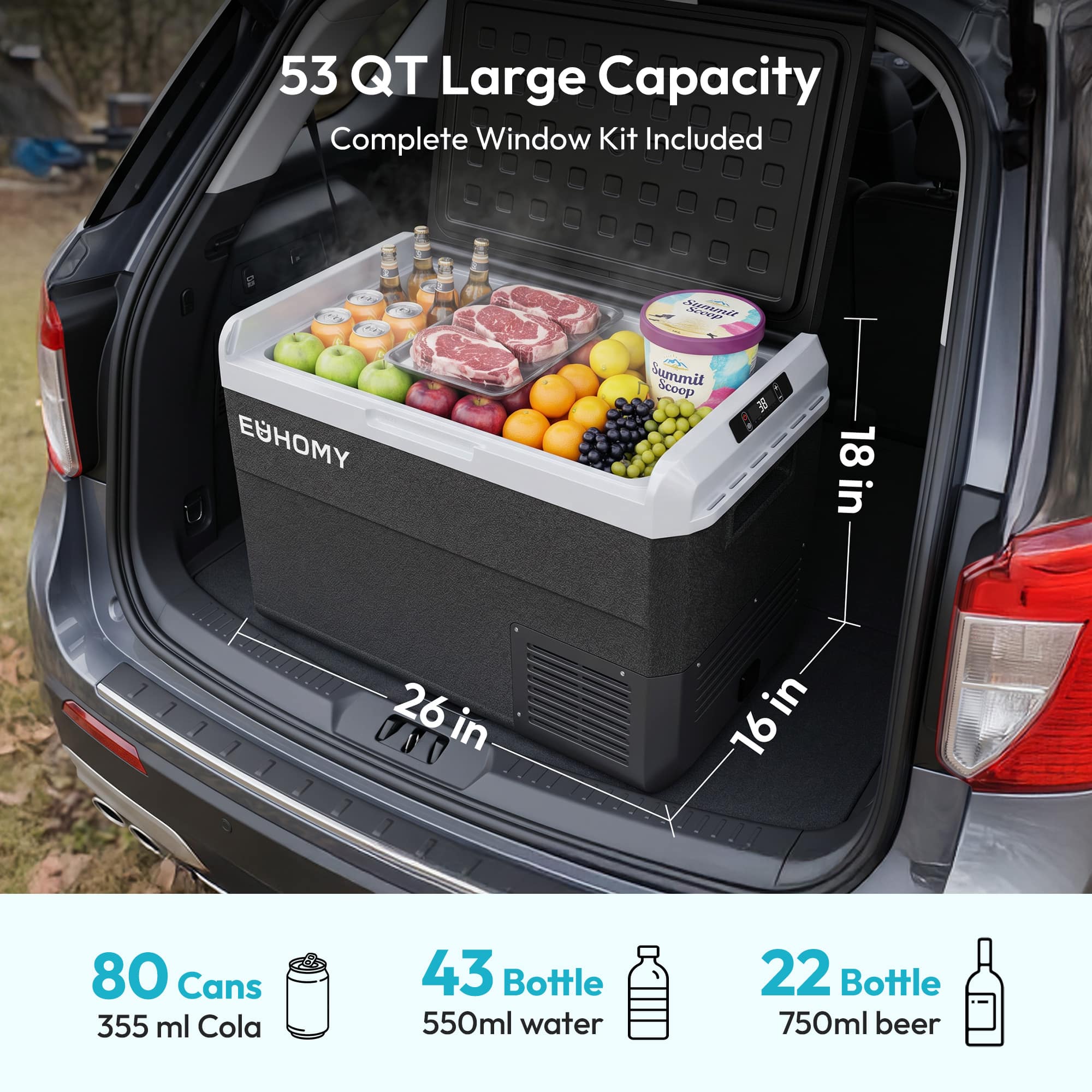 Euhomy 53 QT Portable Car refrigerator Black CF023-50BL - Best Buy