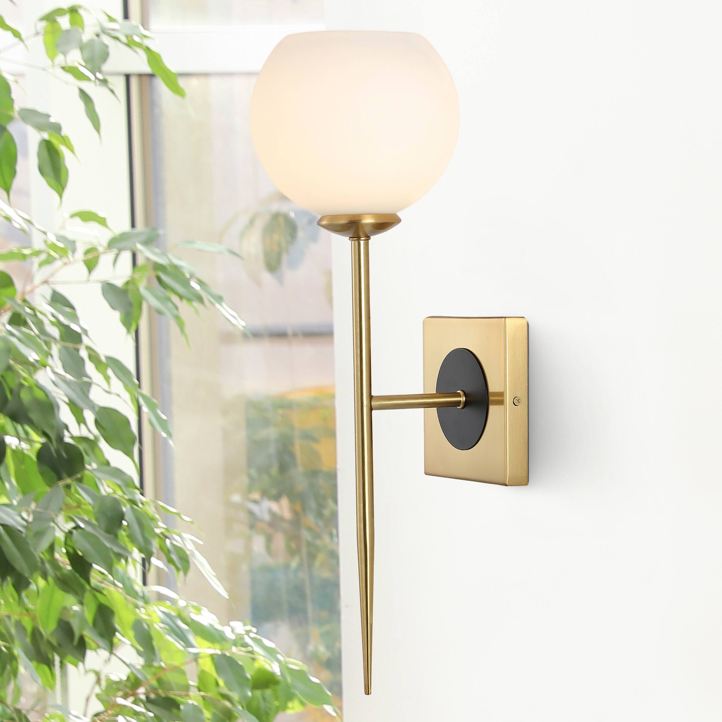Alt View 8. Jonathan Y - Sylvie 6" 1-Light Coastal French Country Iron LED Sconce, Brass Gold/White - Brass Gold.