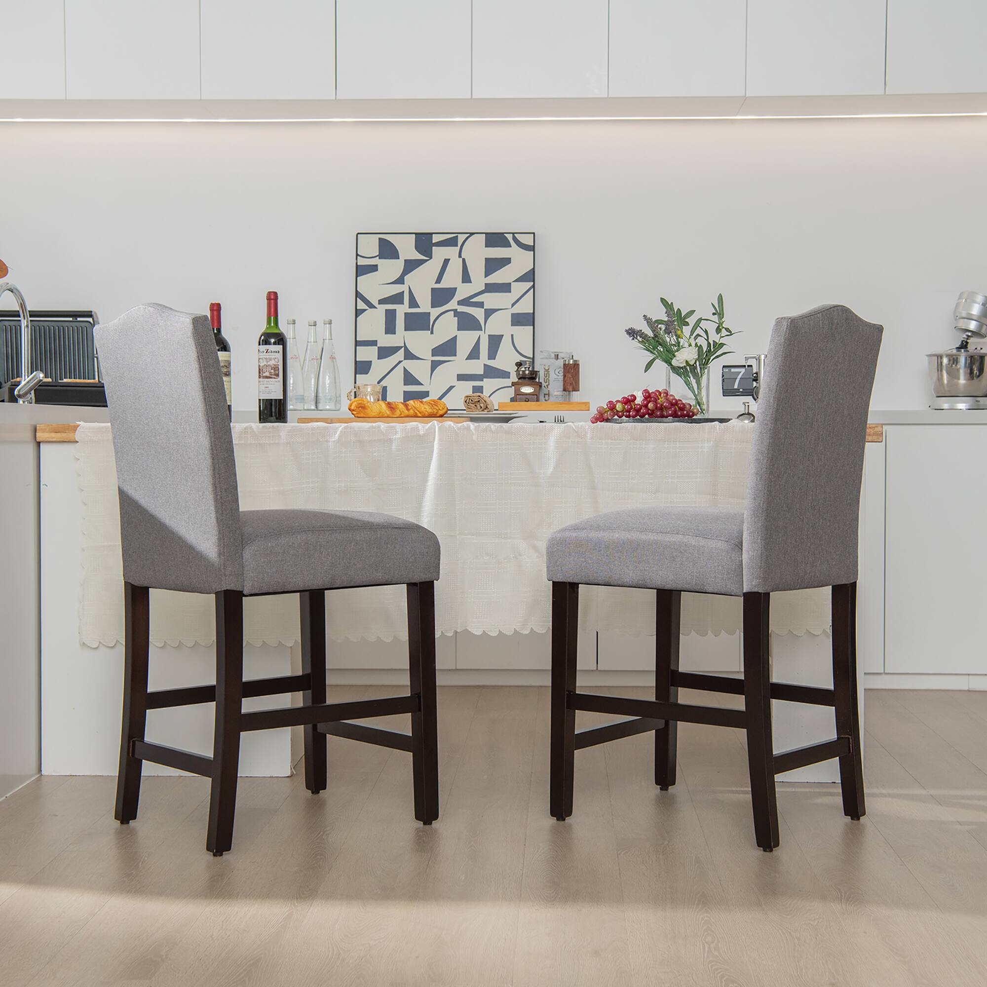 Alt View 4. Costway - Costway Set of 4 Upholstered Bar stools 25" Counter  Height Chairs with Rubber Wood Legs - Grey.