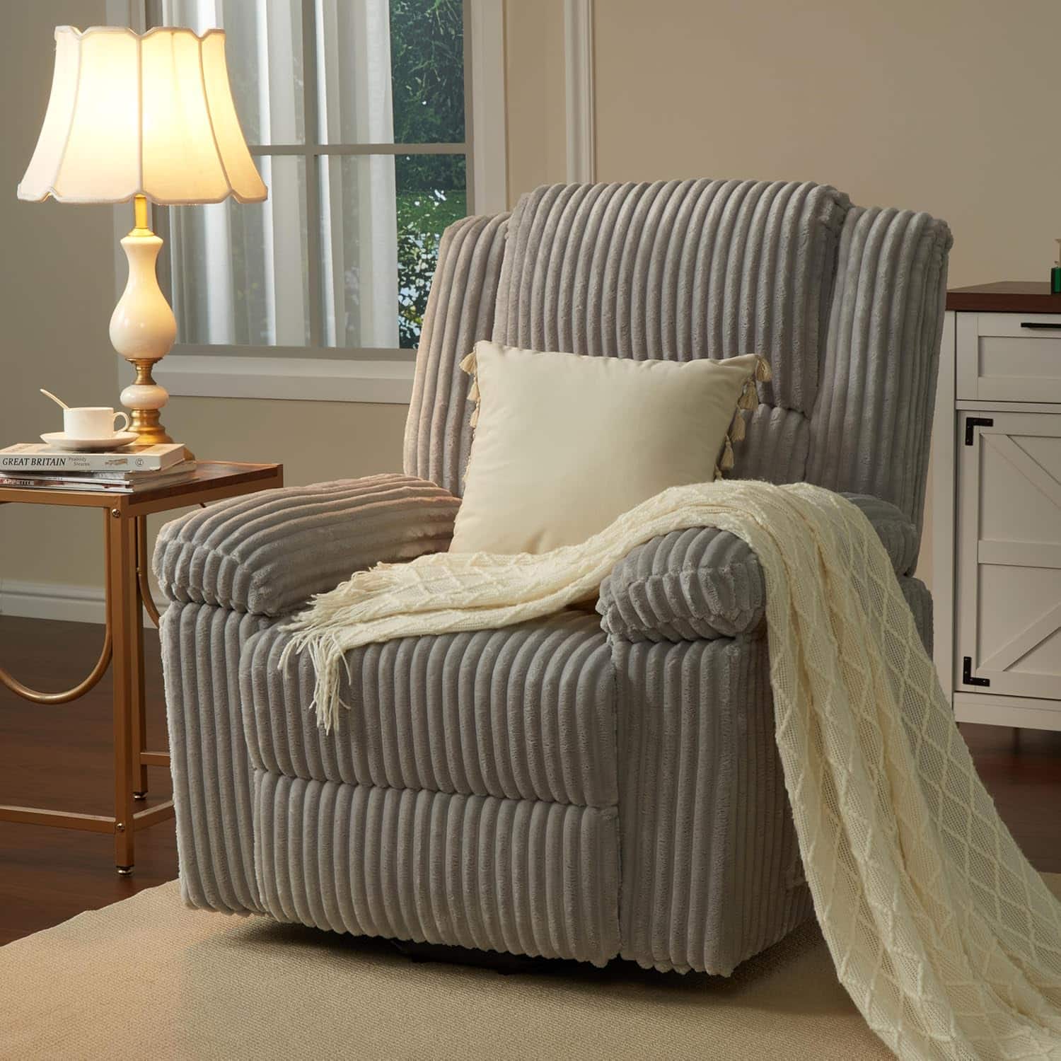 Acekool - Corduroy Recliner Chair,Manual Recliner Sofa,330Lbs Capacity,Adjustable Recliner for Living Room,Bedroom,Home Theater - Light Gray