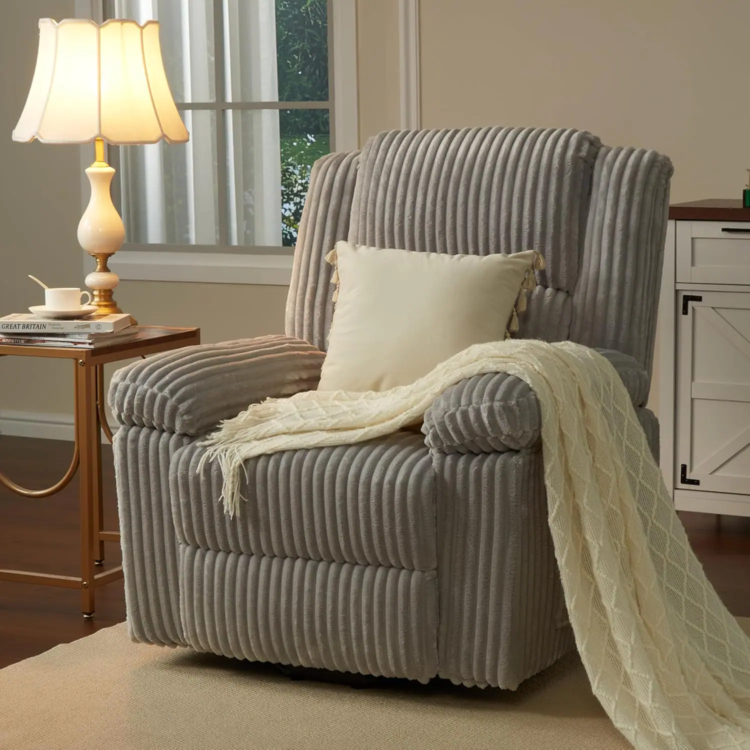 Acekool - Corduroy Recliner Chair,Manual Recliner Sofa,330Lbs Capacity,Adjustable Recliner for Living Room,Bedroom,Home Theater - Light Gray