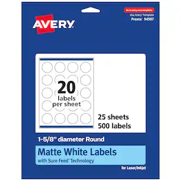 Avery - Matte Round Labels, 1-5/8" diameter, 500 Labels - White