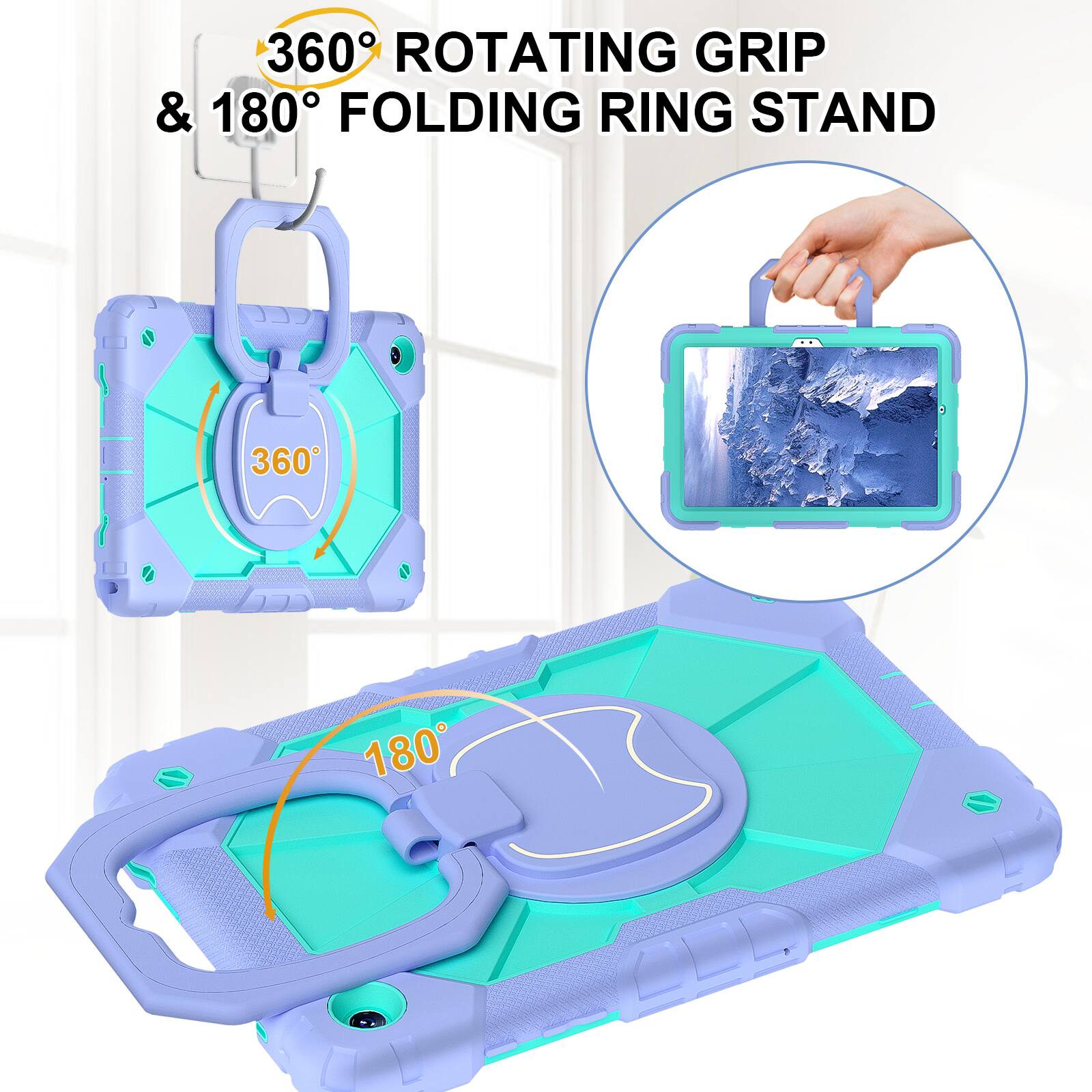 360° Rotating Grip & 180° Folding Ring Stand