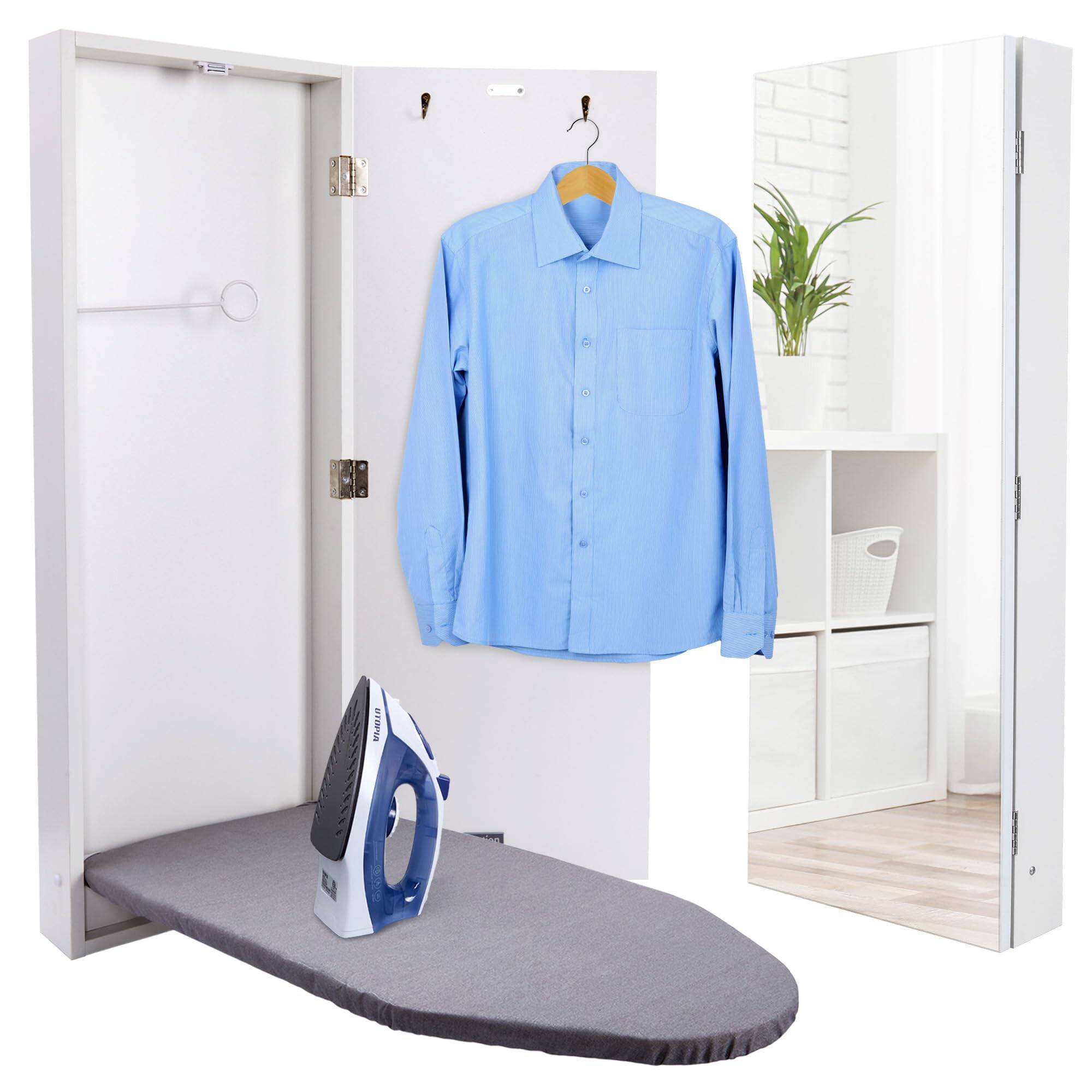 Front. Ivation - Ivation Ironing Board, Wall Mounted Ironing Board Cabinet with Full Mirror & Easy-Release Lever - White.