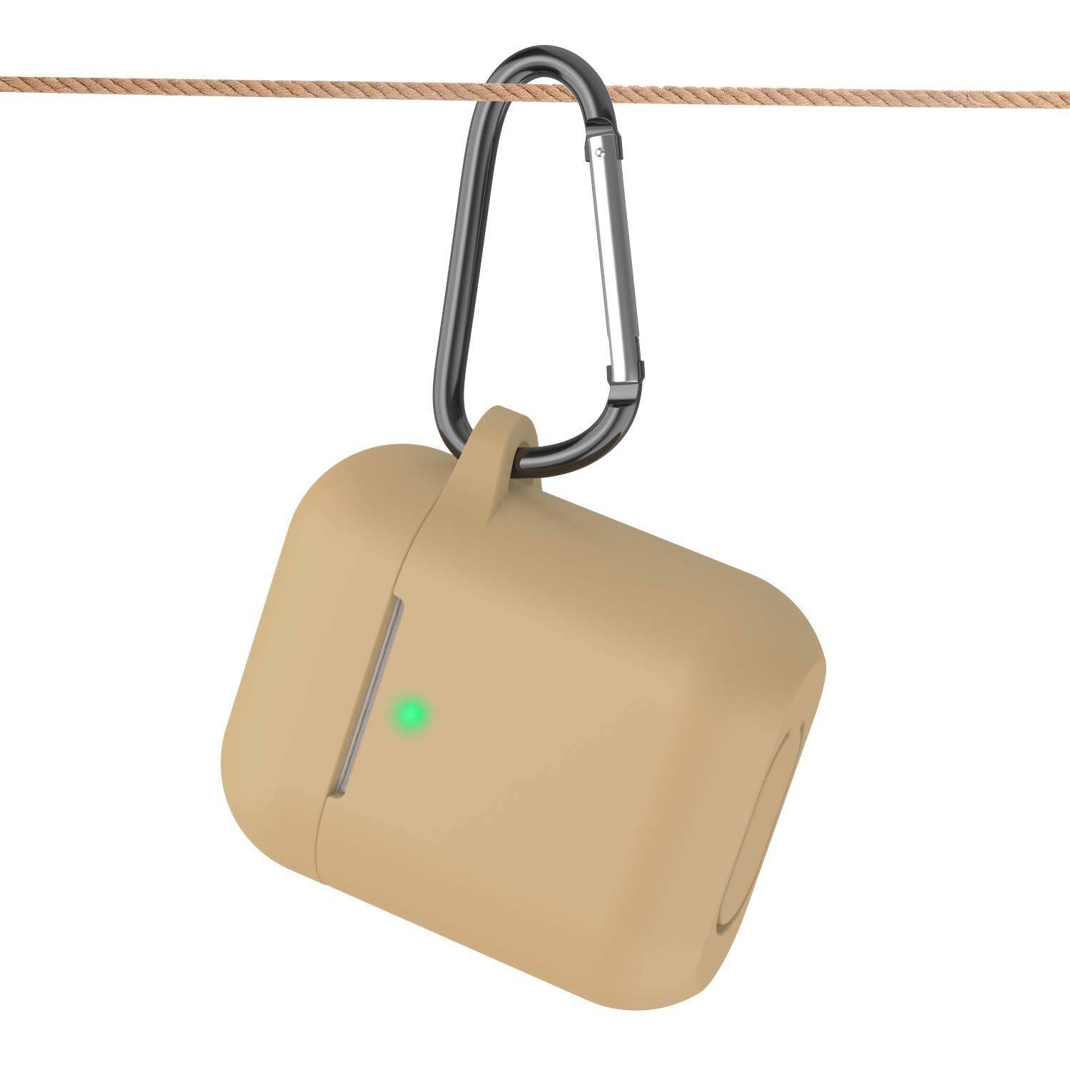 Left. Home Collection - Khaki Shockproof Silicone Protective Case with Keychain for Apple AirPods 1 & 2 – Full Cover Protection.