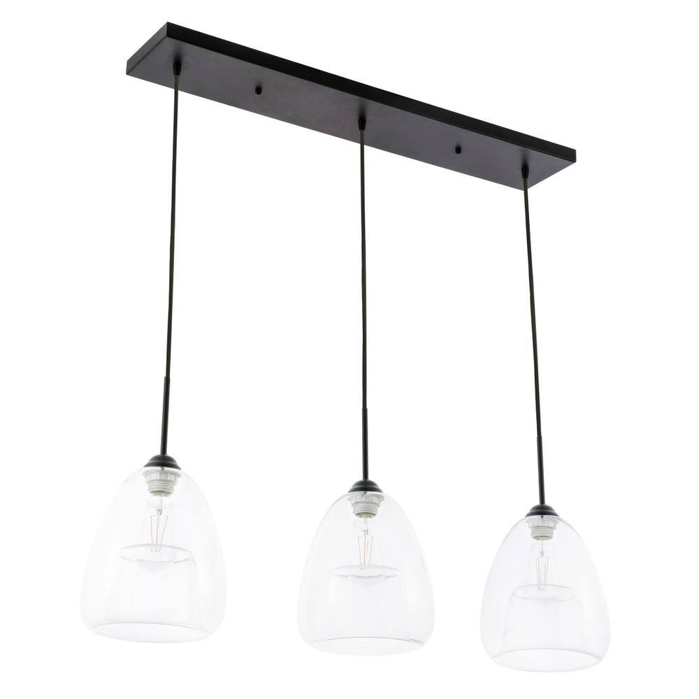 Alt View 6. Living District - Kason 3 light Black and Clear glass pendant - Black And Clear Glass.