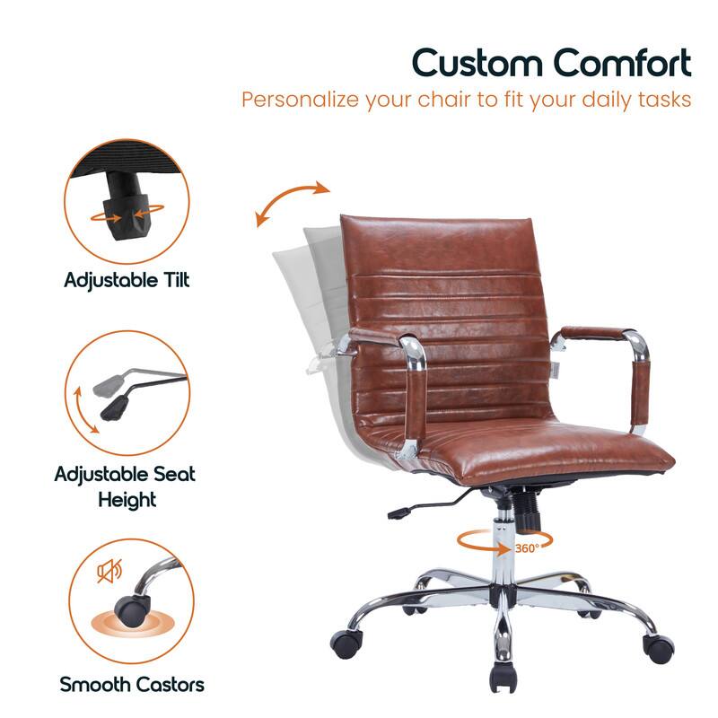 Custom Comfort
Personalize your chair to fit your daily tasks
Adjustable Tilt
Adjustable Seat Height
360
Smooth Castors