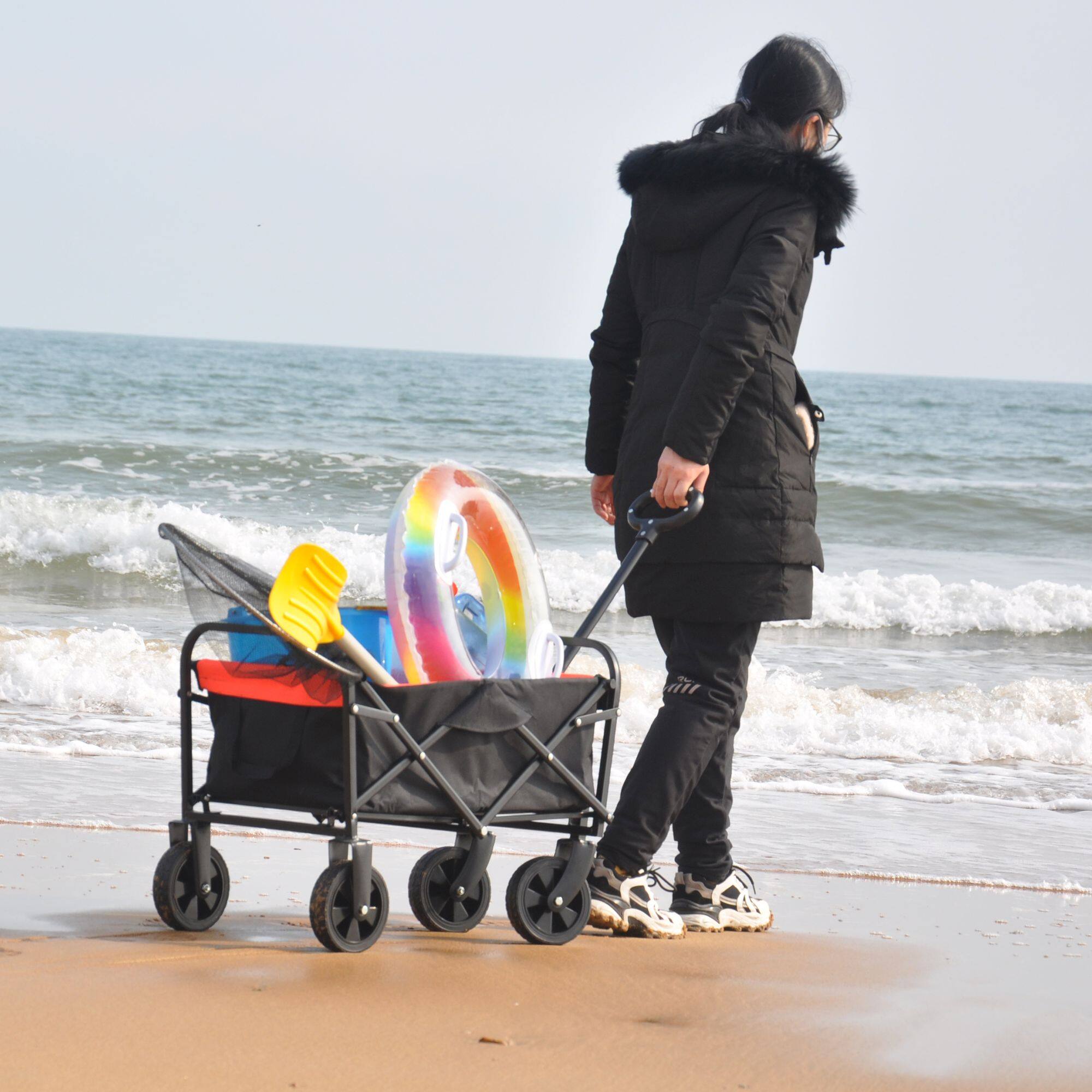 Back. Loheer - Loheer Folding Wagon Heavy Duty Utility Cart Collapsible Beach Wagon Portable Garden Cart Yellow.