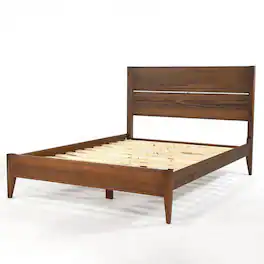 Hivvago - Queen Size Rustic Mid Century Slatted Platform Bed - Walnut
