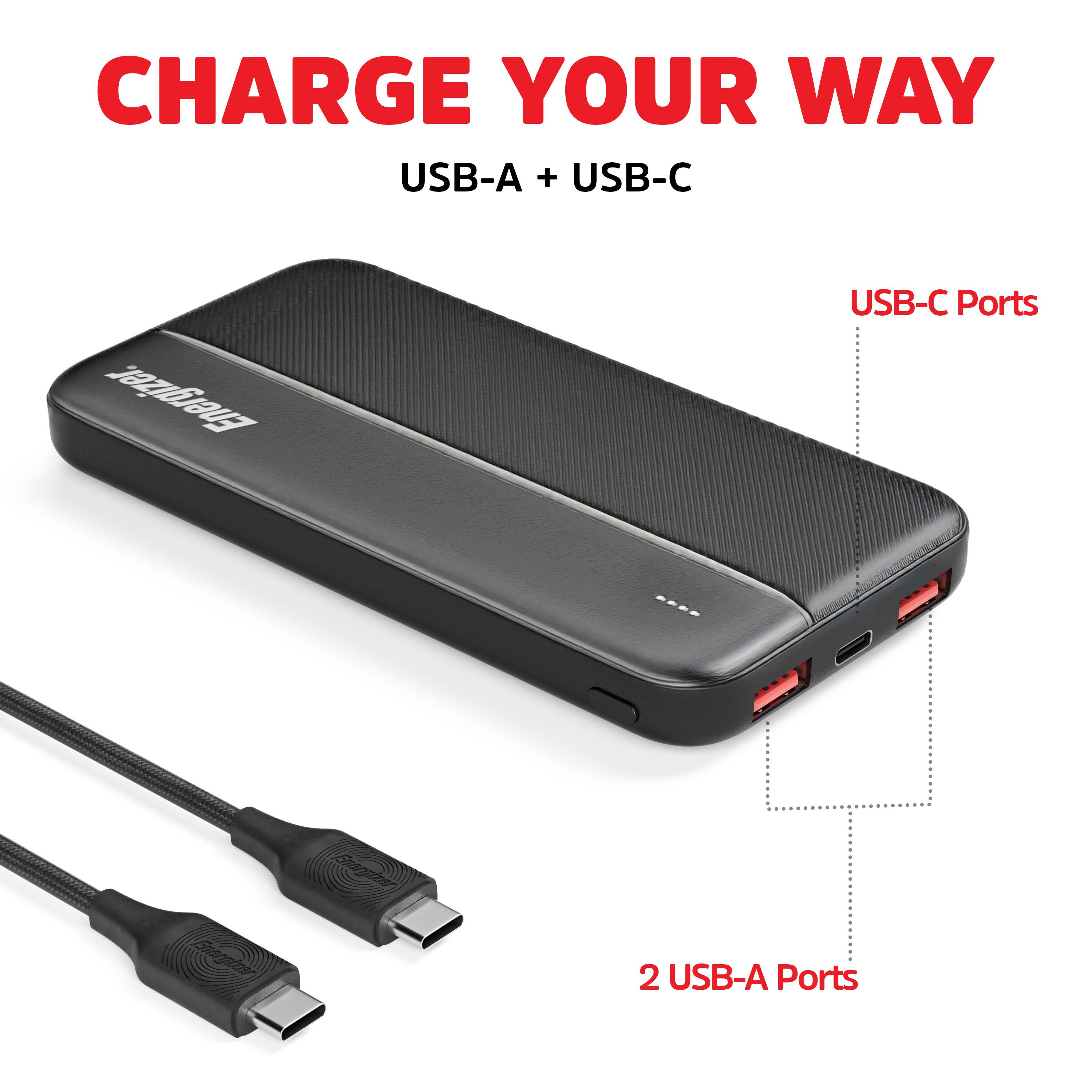 CHARGE YOUR WAY  
USB-A + USB-C

Energizer

USB-C Ports

2 USB-A Ports