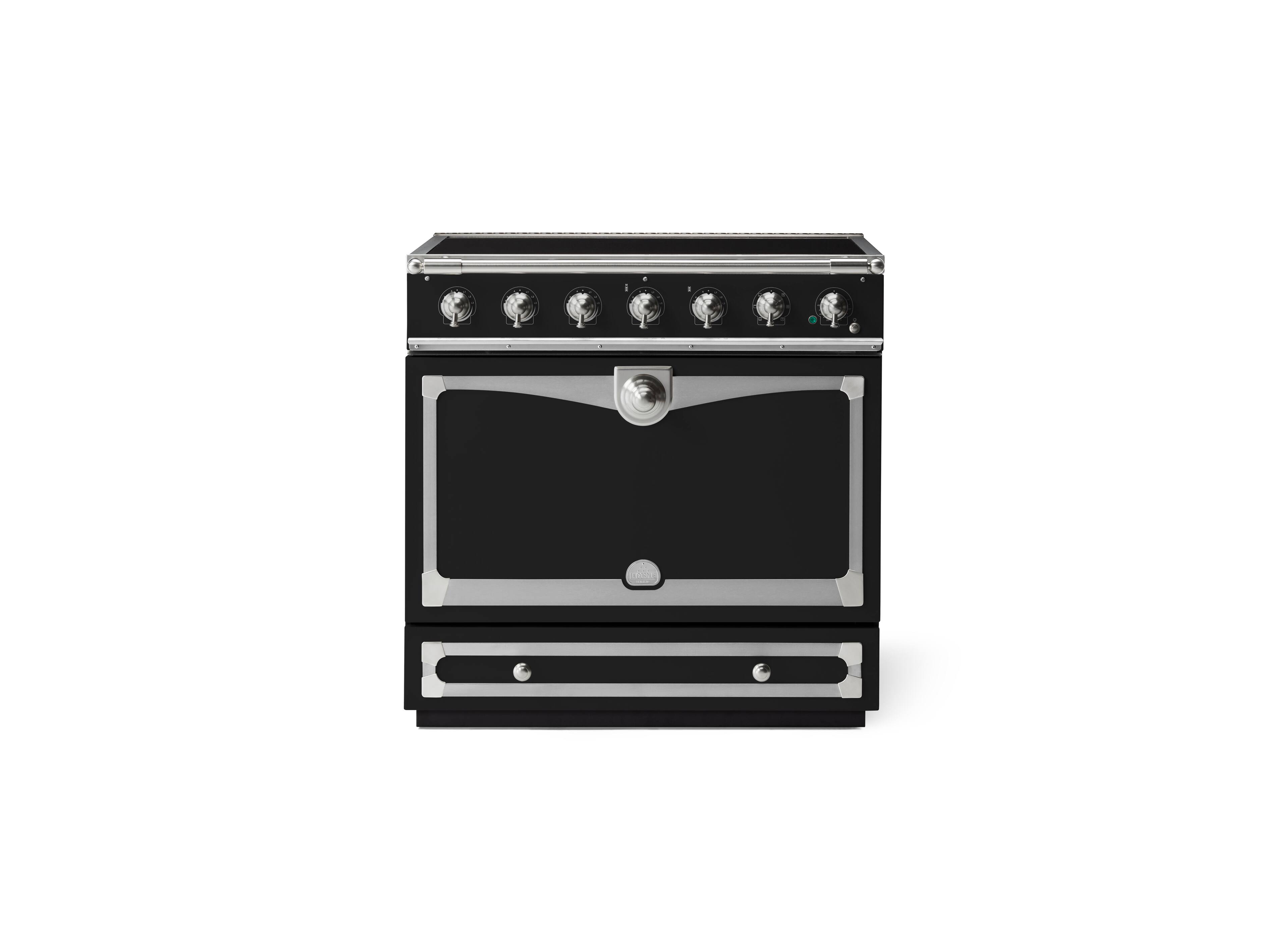 Front. La Cornue - 90 Induction Range Matte Black with Stainless Steel & Satin Chrome - Multi.