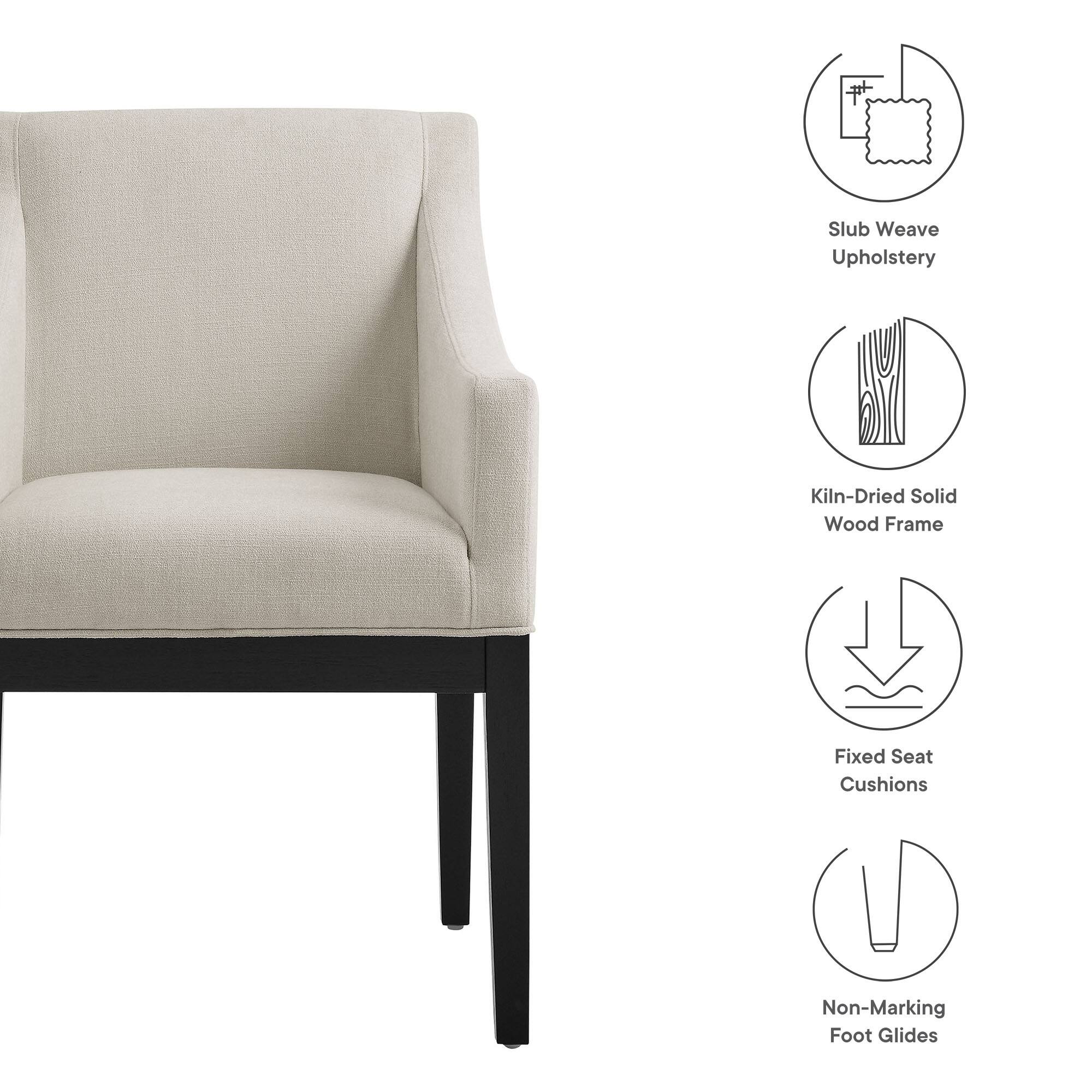 Slub Weave Upholstery  
Kiln-Dried Solid Wood Frame  
Fixed Seat Cushions  
Non-Marking Foot Glides