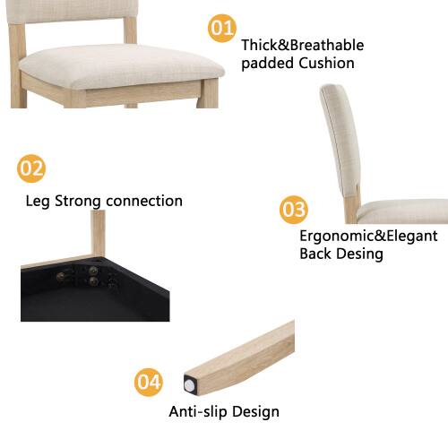 01 Thick & Breathable padded Cushion  
02 Leg Strong connection  
03 Ergonomic & Elegant Back Design  
04 Anti-slip Design