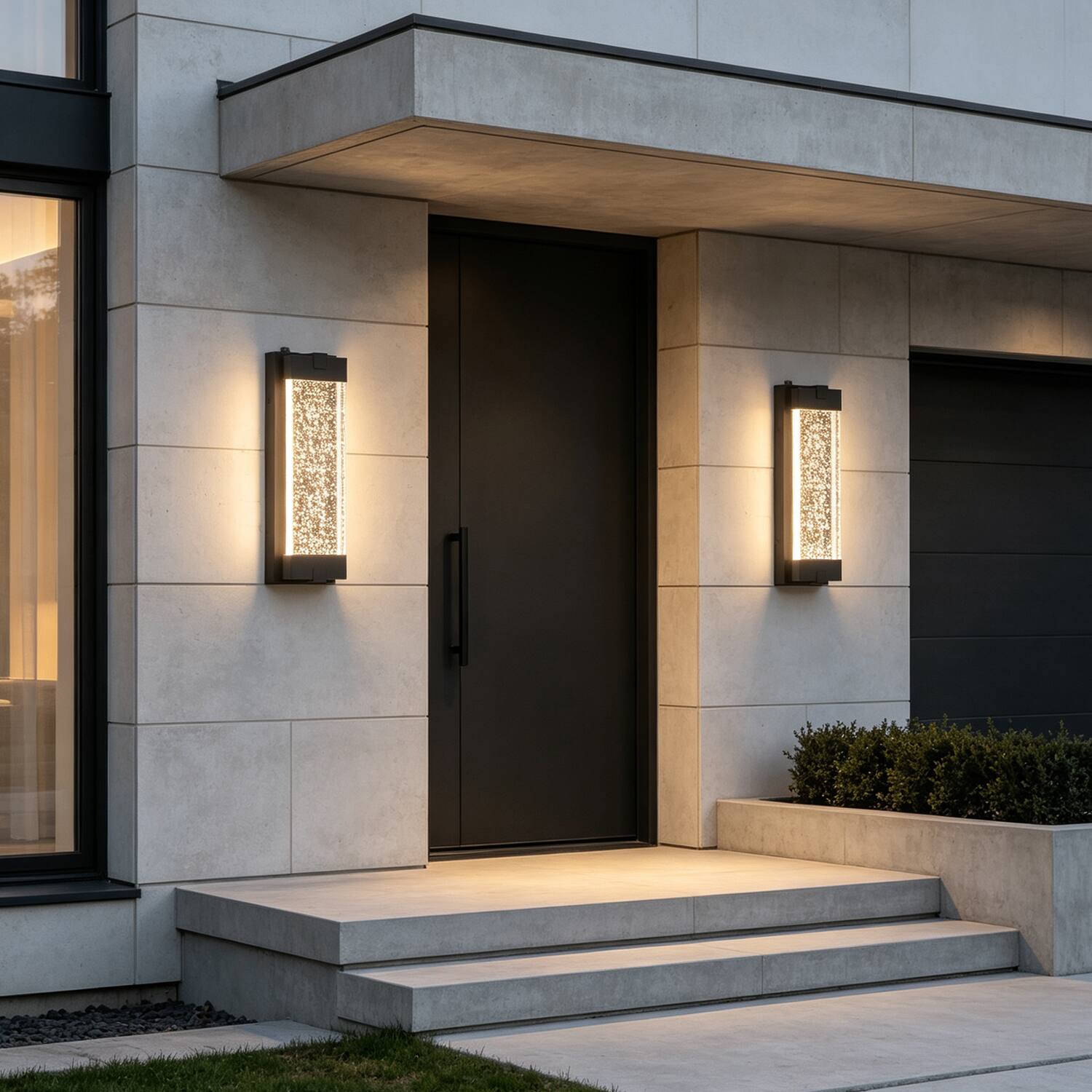 Back. Umeiluce - 14 inches Crystal LED Outdoor Wall Sconce 3000K Dimmable Dark to Dawn - Matte Black.