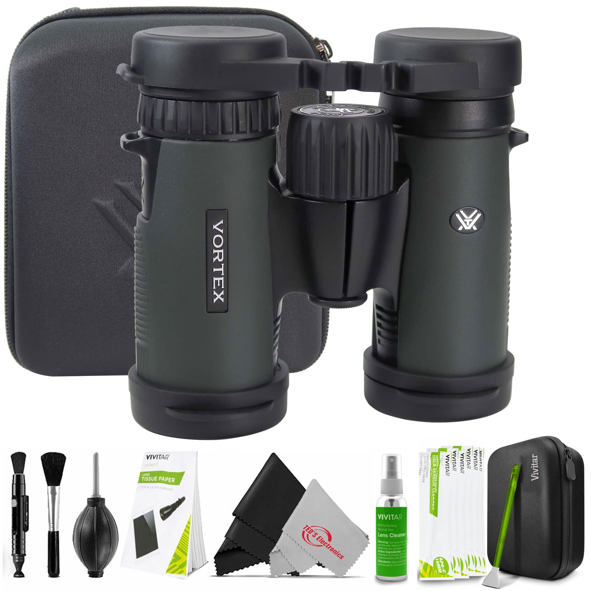 Vortex - 10x32 Diamondback HD Binoculars DB-213 with Top Professional Cleaning Kit - Green