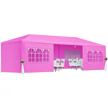 Front. APRILSOUL - 10x30 Wedding Party Canopy Tent Outdoor Gazebo 8 Removable Sidewalls Pink Color - Pink.