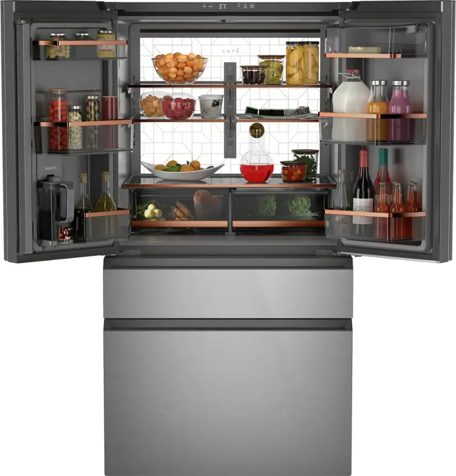 The text on the image reads "3F - RD CAF pey CU Autora OO -N." However, it is unclear what this text represents or refers to. It could be a code, a reference, or a description related to the refrigerator or its contents.