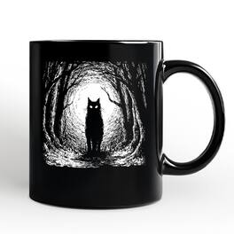 OrnamentallyYou - Haunted Forest Cat Mug, Spooky Halloween Night Gift - Black