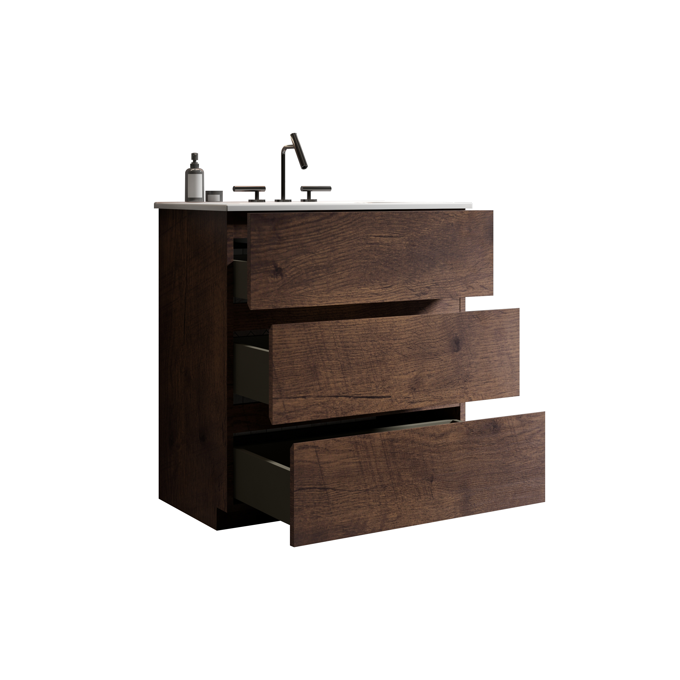 Alt View 3. Boyel Living - 30 Inch Walnut Bathroom Vanity with Sink, Large Storage, Freestanding Design, One-Piece Basin, Pre-Assembled - White+Walnut.