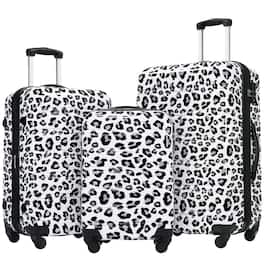 BreeBe - Hardshell Luggage Sets 3 pcs Spinner Suitcase with TSA Lock Lightweight-20'+24'+28' Luggages - White+Black Leopard