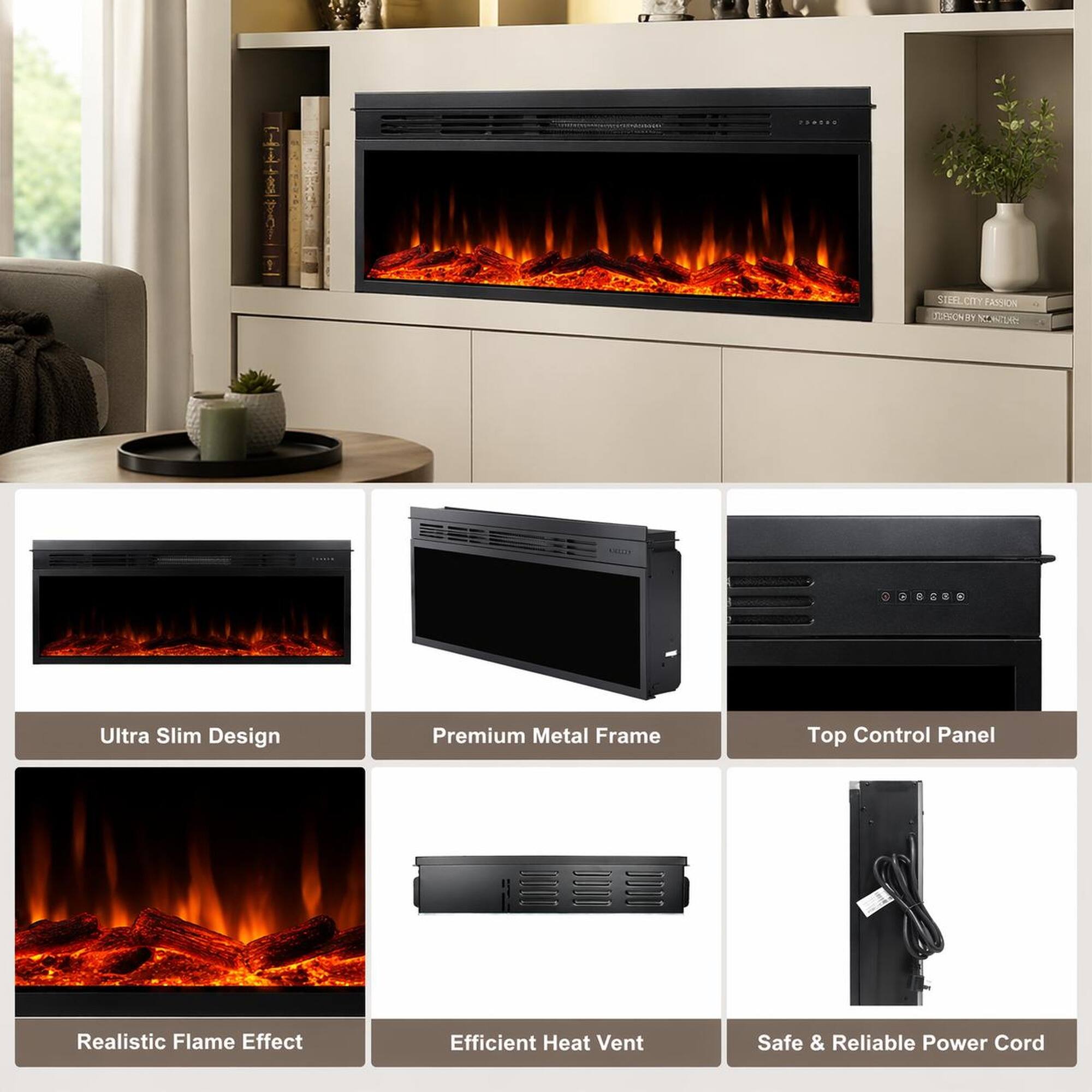 LIZELCTY CITY PASSION TOPON BY C2e

- Ultra Slim Design
- Premium Metal Frame
- Top Control Panel
- Realistic Flame Effect
- Efficient Heat Vent
- Safe & Reliable Power Cord