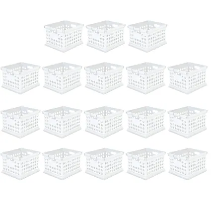 Front. Sterilite - Sterilite Stackable Plastic Storage Open Crate Bin Organizer Box, White, 18-Pack - White.