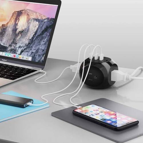 Alt View 2. Ceptics - USB C Power Strip, Compact Surge Protector with Grounded Dual USB and USB-C Ports - Black.