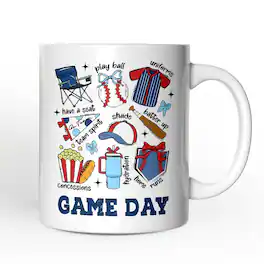 OrnamentallyYou - Retro Game Day Baseball Mug, Sports Lover Gift - White