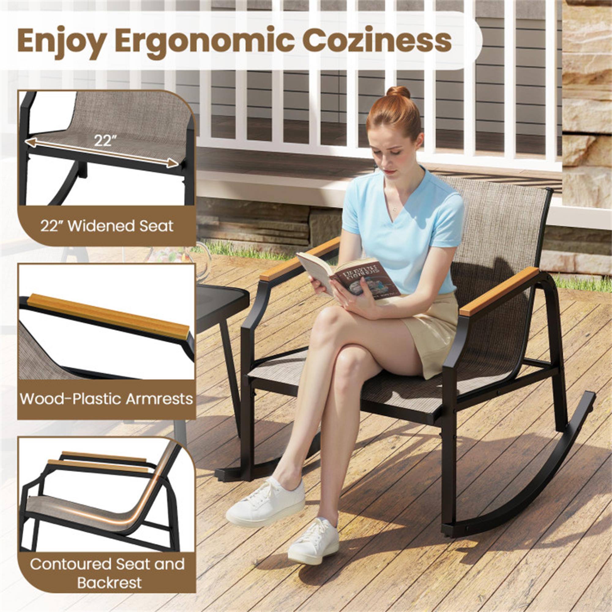 Enjoy Ergonomic Coziness

- 22" Widened Seat
- Wood-Plastic Armrests
- Contoured Seat and Backrest