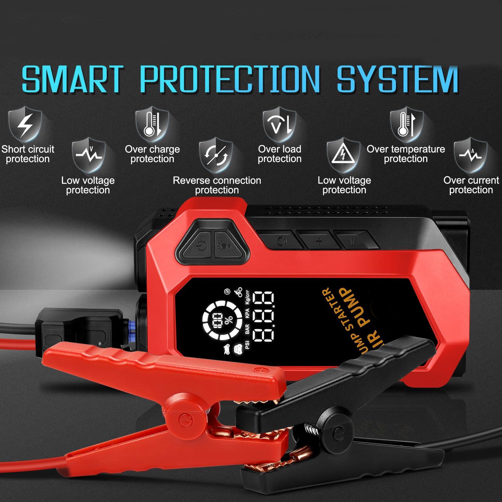 SMART PROTECTION SYSTEM

- Short circuit protection
- Over charge protection
- Over load protection
- Over temperature protection
- Low voltage protection
- Reverse connection protection
- Low voltage protection
- Over current protection

STARTER PUMP UMP IR