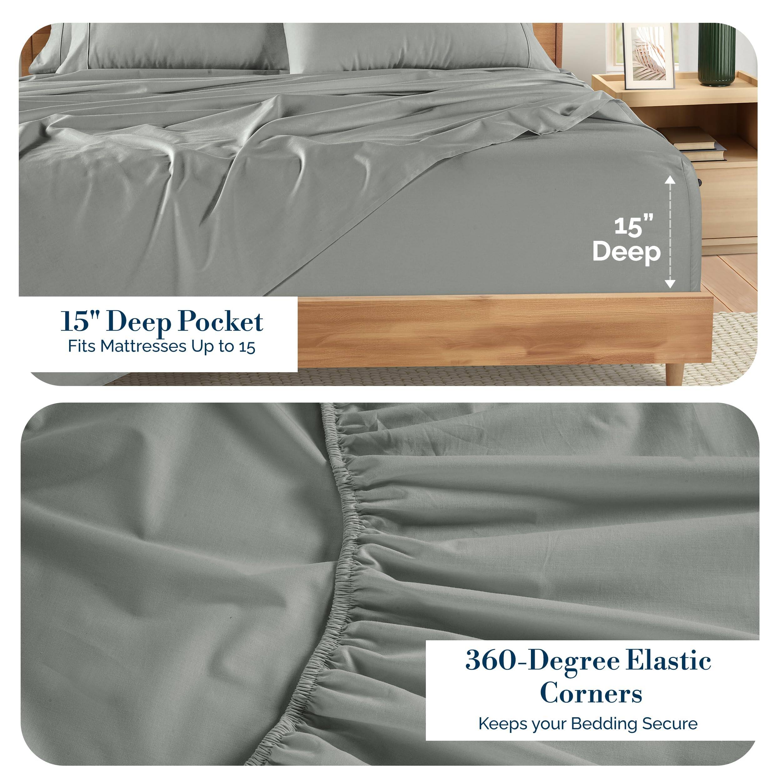 15" Deep Pocket  
Fits Mattresses Up to 15"

360-Degree Elastic Corners  
Keeps your Bedding Secure