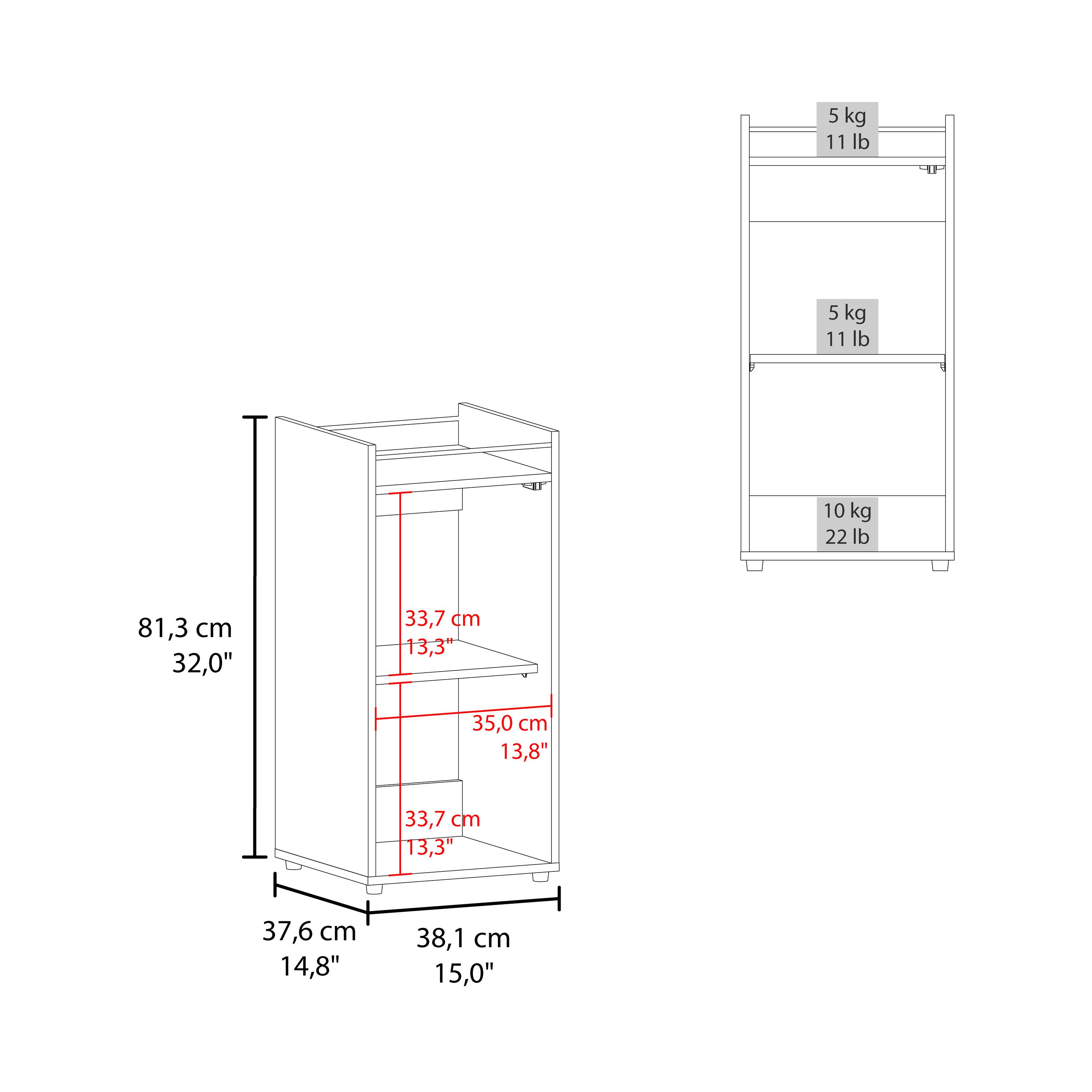 - 5 kg 11 lb
- 5 kg 11 lb
- 10 kg 22 lb
- 81,3 cm 32,0"
- 33,7 cm 13,3"
- 35,0 cm 13,8"
- 33,7 cm 13,3"
- 37,6 cm 14,8"
- 38,1 cm 15,0"