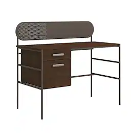 Spaco - Compact Computer Desk, 2 File Drawers, Safety Interlock, Oak Metal Frame - Brown