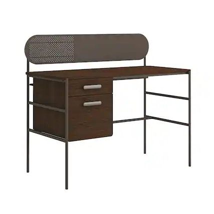 Front. Spaco - Compact Computer Desk, 2 File Drawers, Safety Interlock, Oak Metal Frame - Brown.