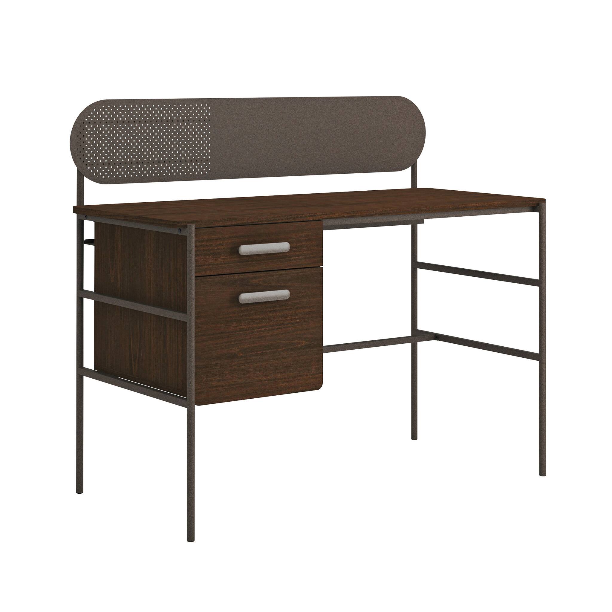 Front. Spaco - Compact Computer Desk, 2 File Drawers, Safety Interlock, Oak Metal Frame - Brown.