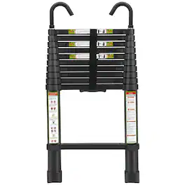 Brick Attic - 10.5FT Aluminum Telescoping Ladder with Non-Slip Feet and Stable Hook, Extension Ladder for Working, 330lb Capacity - Black