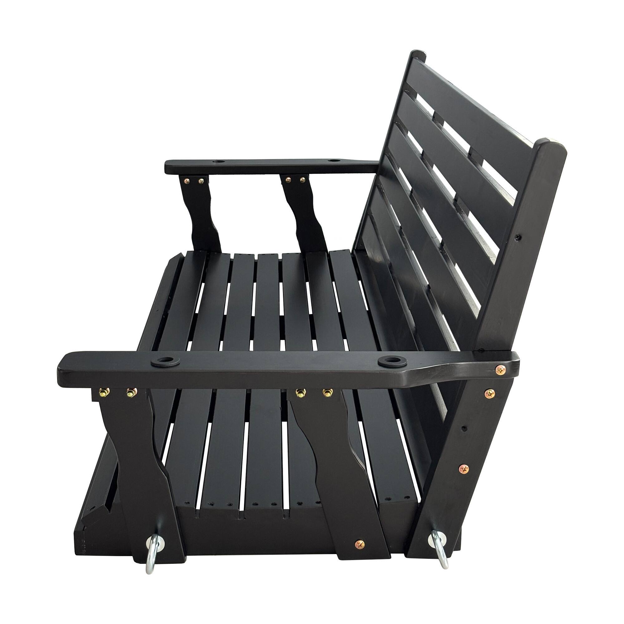 Left. Fortune Candy - Wooden Porch Swing with Chains & Springs, 880 LBS Heavy Duty Bench for Patio & Garden（Extra Large,3-Seater ） - Black.