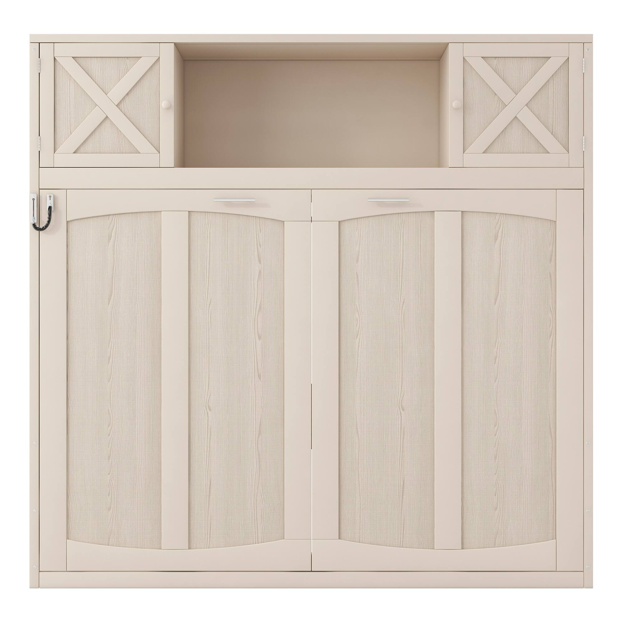 Alt View 1. Whisen - Queen Size Murphy Bed with Storage Cabinets, X-Shaped Design Space-Saving Wall Bed for Guest Room - Beige.