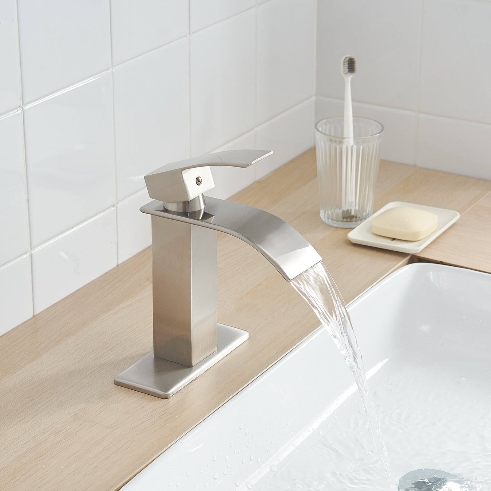 Alt View 5. Boyel Living - Single Handle Single Hole Bathroom Faucet with Deckplate Included and Pop Up Drain in Brushed Nickel - Brushed Nickel.