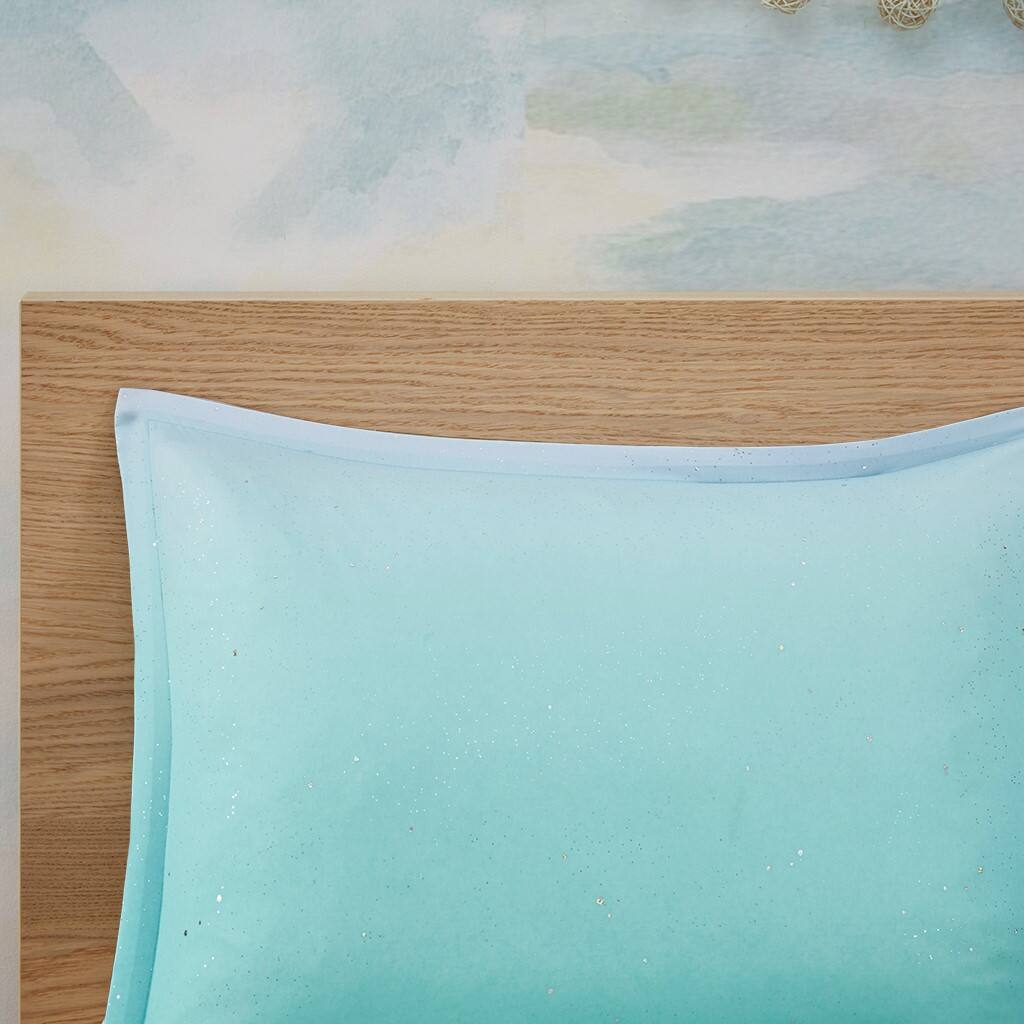 Alt View 2. Gracie Mills - Gracie Mills Dagny Whimsical Ombre Glitter Reversible Duvet Cover Set - Aqua.