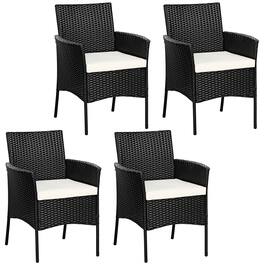 Gymax - 4PCS Patio Rattan Arm Dining Chair Cushioned Sofa Furniture - Black