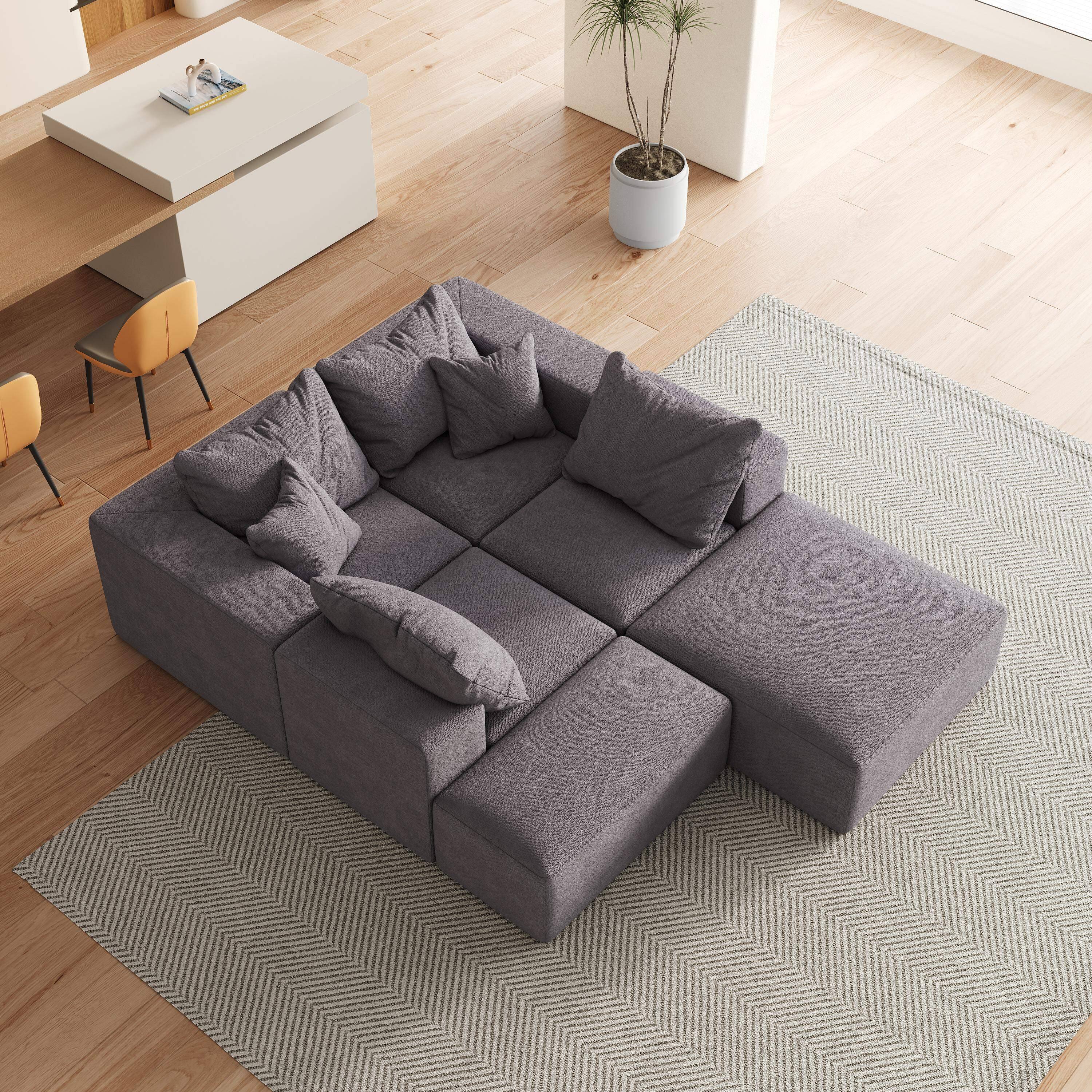 Left. Roomtec - Modern Upholstered Sectional Boneless Couch SetModular 132 inch L Shaped Sectional Living Room Sofa Set With 6 - Grey.