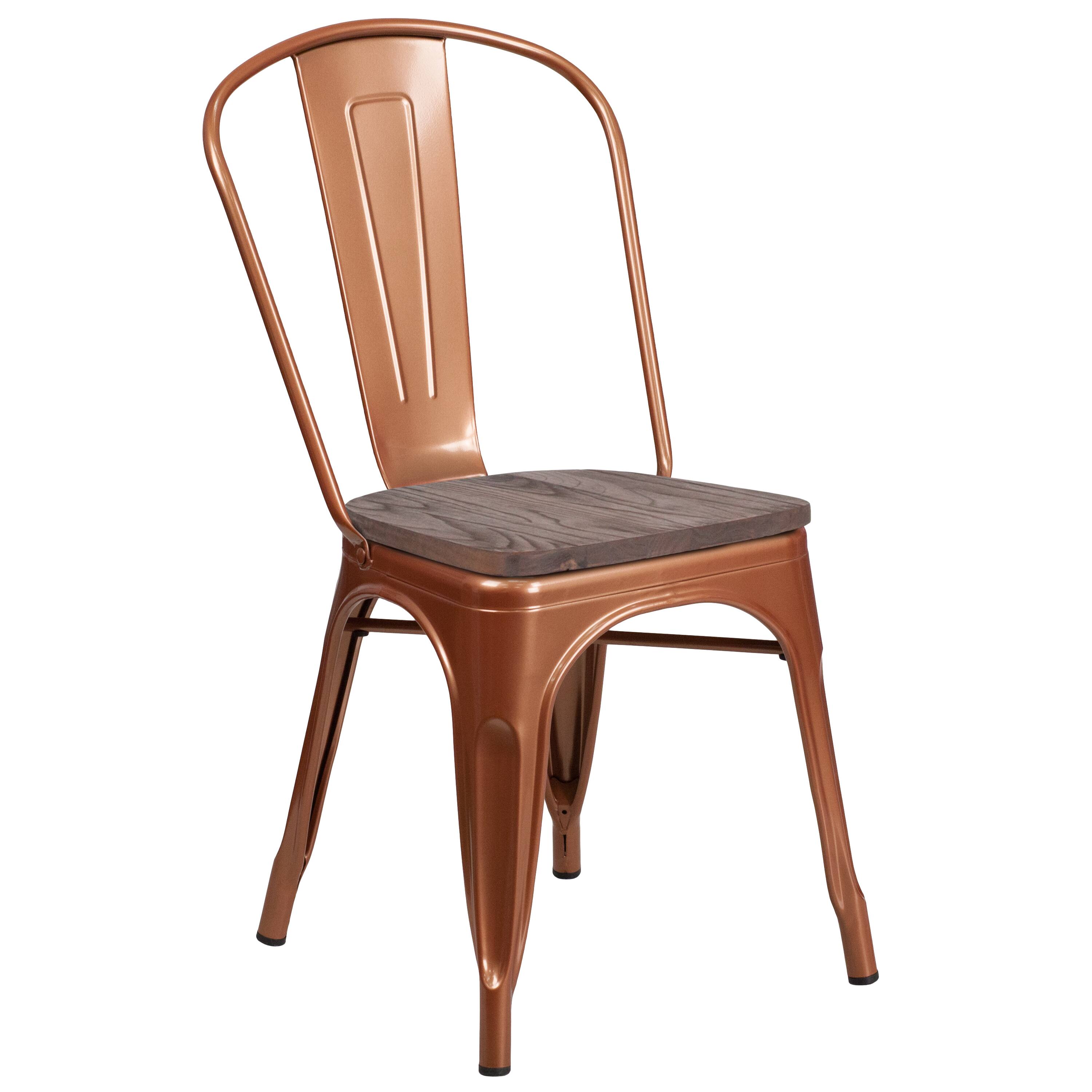 Alt View 1. Emma + Oliver - Colorful Metal Dining Stack Chair with Wood Seat - Copper.