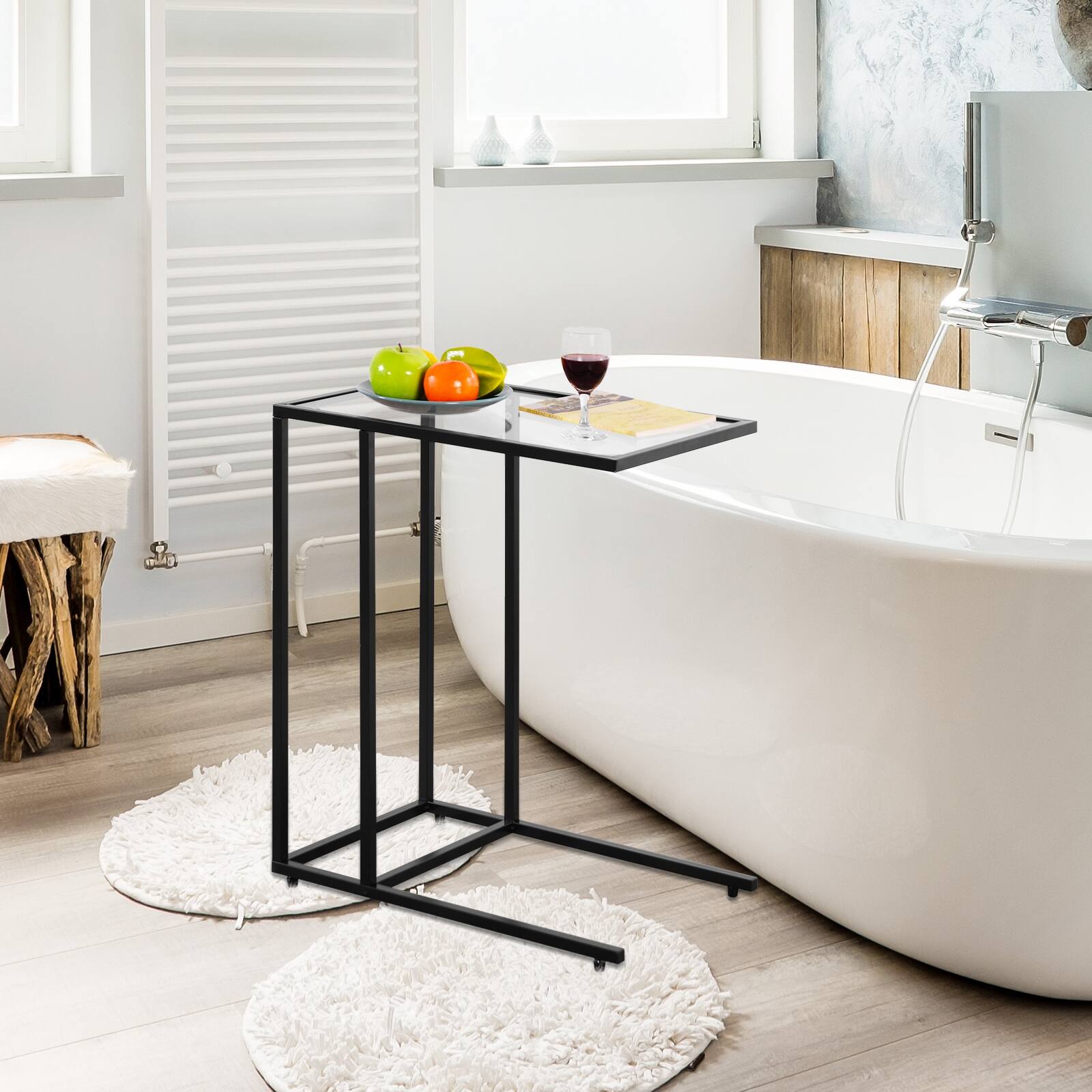 Alt View 1. Ecooso - Sofa End Table Coffee Side Table with Glass Top - Black.