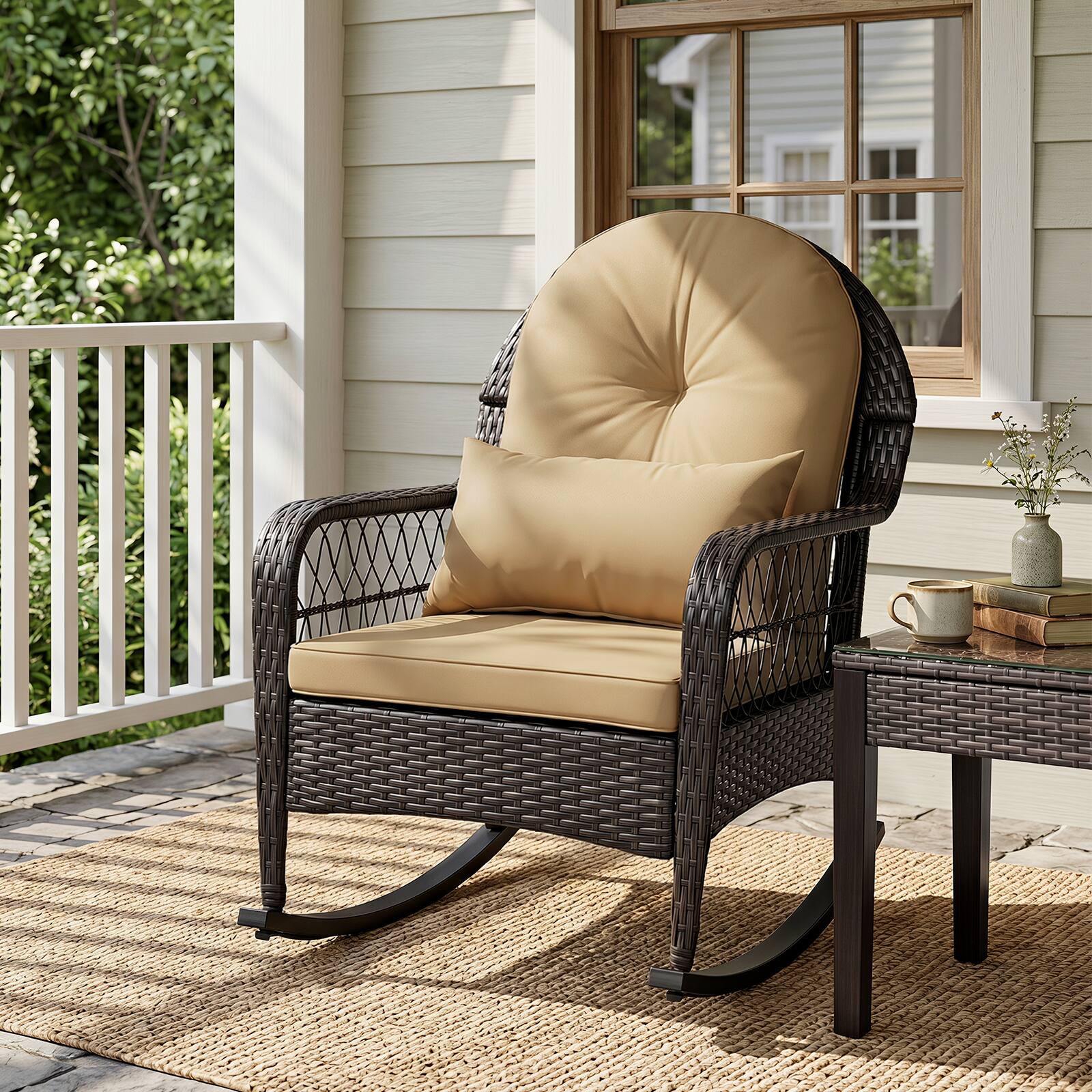 Alt View 1. Gymax - Gymax Outdoor Wicker Rocking Chair 400 LBS Patio Rattan Rocker Chair w/ Anti-Tip Stoppers Brown - Brown.