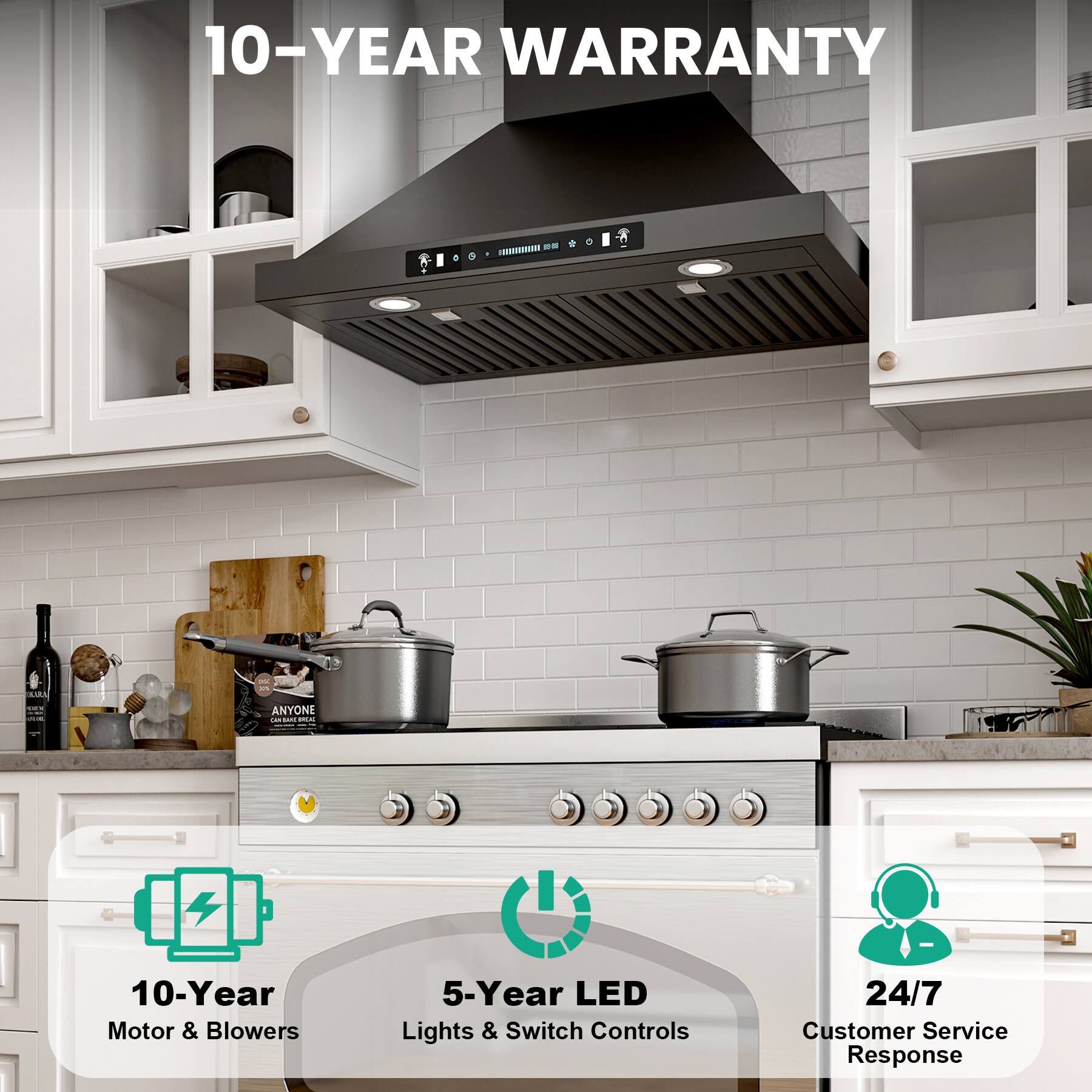 10-YEAR WARRANTY

- 10-Year Motor & Blowers
- 5-Year LED Lights & Switch Controls
- 24/7 Customer Service Response