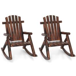 Costway - 2 PCS Outdoor Adirondack Rocking Chair for Adults Solid Wood Porch Rocker Patio Chair - Brown