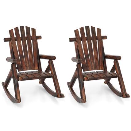 Front. Costway - Costway 2 PCS Outdoor Adirondack Rocking Chair for Adults Solid Wood Porch Rocker Patio Chair - Brown.
