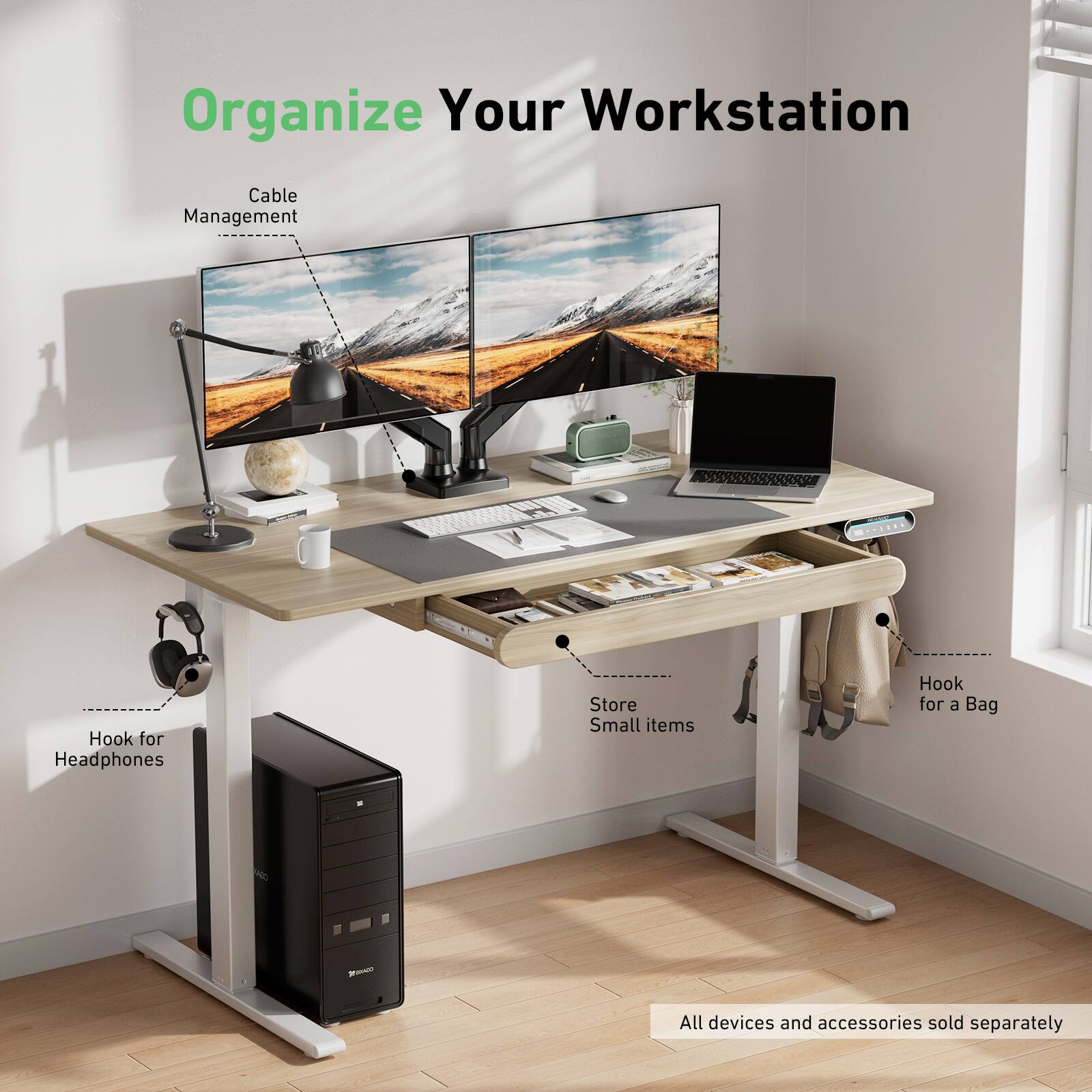 Organize Your Workstation: Cable Management Hook for Headphones Store Small items Hook for a Bag - All devices and accessories sold separately